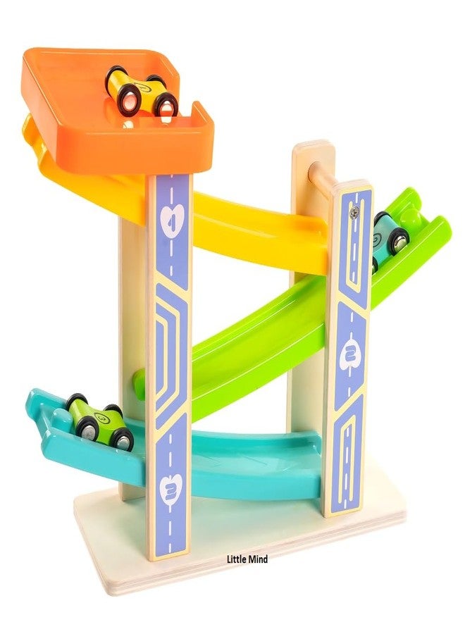 Little Mind Toddler Toys Wooden Race Track Car Ramp Toy Gift For 1 2 3 Year Old Boy Girl With 3 Mini Car - Image 1